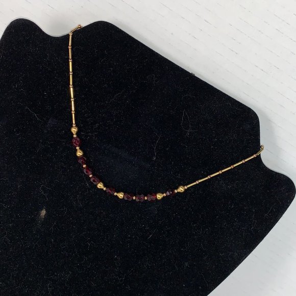 15" Red and Gold Handmade Beaded Necklace - Picture 3 of 13